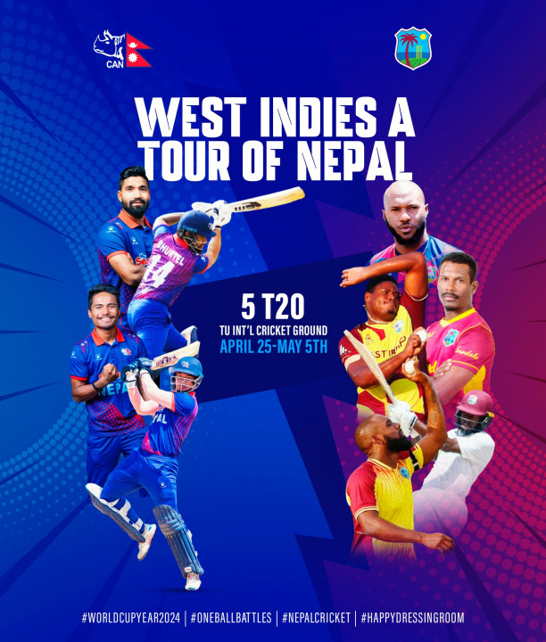 नेपाल र वेस्ट इन्डिज ‘ए’बीच हुने टी–२० को खेल तालिका सार्वजनिक